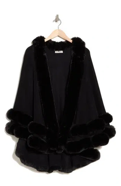 La Fiorentina Faux Fur Trim Ruana In Black