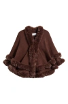 La Fiorentina Faux Fur Trim Ruana In Brown