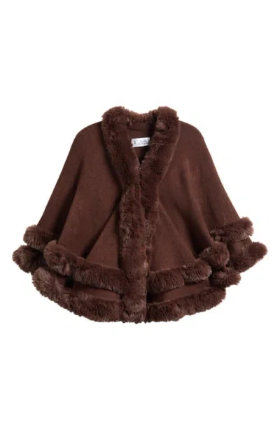 La Fiorentina Faux Fur Trim Ruana In Brown