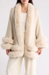 La Fiorentina Faux Fur Trim Ruana In Neutral