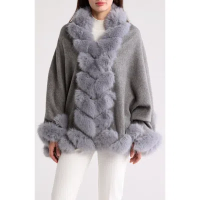 La Fiorentina Faux Fur Trimmed Wrap In Grey