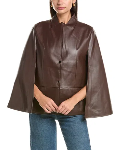 La Fiorentina Faux Leather Cape In Brown