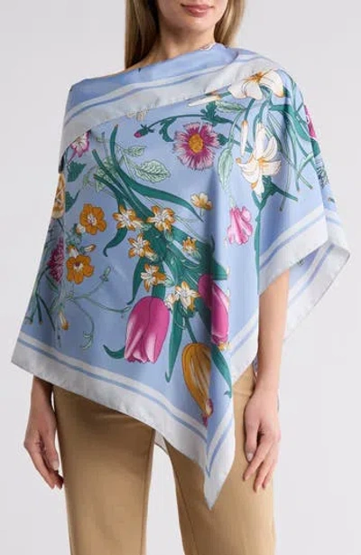 La Fiorentina Floral Print Poncho In Blue