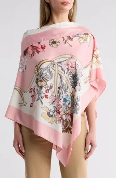 La Fiorentina Floral Print Poncho In Pink Fuschia