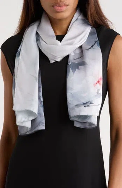 La Fiorentina Floral Print Silk Scarf In White