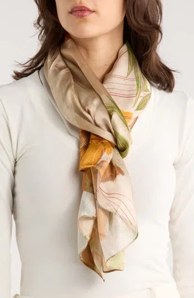 La Fiorentina Floral Print Silk Scarf In Yellow