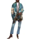 La Fiorentina Floral Print Wrap With Fox Poms