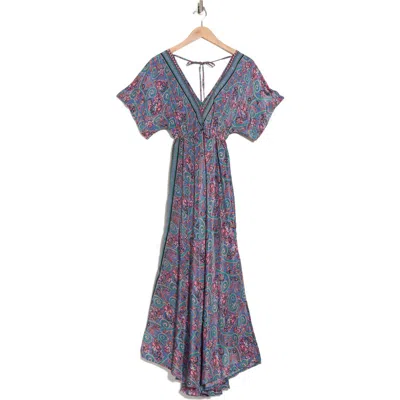 La Fiorentina Floral V-neck Maxi Dress In Blue