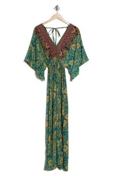 La Fiorentina Floral V-neck Maxi Dress In Green