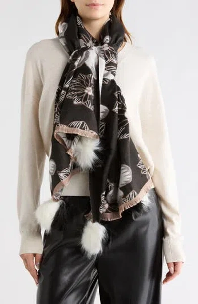 La Fiorentina Floral Wrap Scarf In Black
