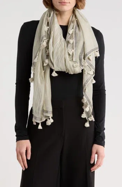 La Fiorentina Fringe Trim Ombré Scarf In Neutral