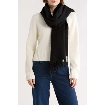 La Fiorentina Fringe Trim Wool Scarf In Black