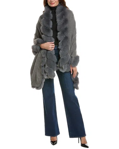 La Fiorentina Fringe Wool Wrap In Gray