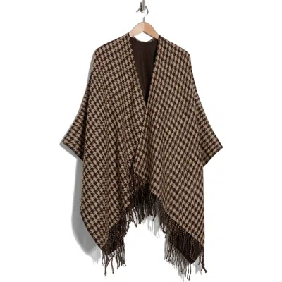 La Fiorentina Houndstooth Fringe Trim Ruana In Multi