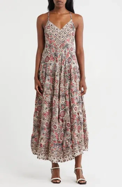 La Fiorentina Irene Paisley Floral Tiered Maxi Dress In Brown