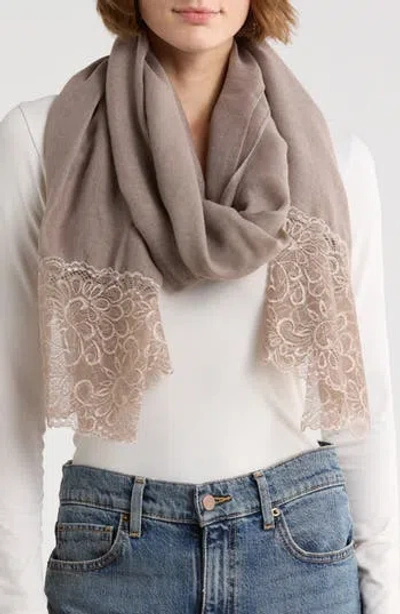 La Fiorentina Lace Embroidery Trim Scarf In Brown