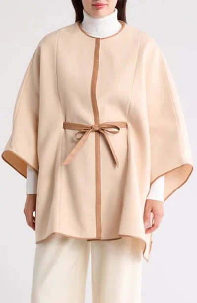 La Fiorentina Leather Pipe Trim Cape In Oatmeal