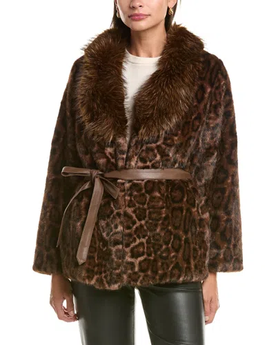 La Fiorentina Leopard Faux Fur Cropped Jacket In Brown