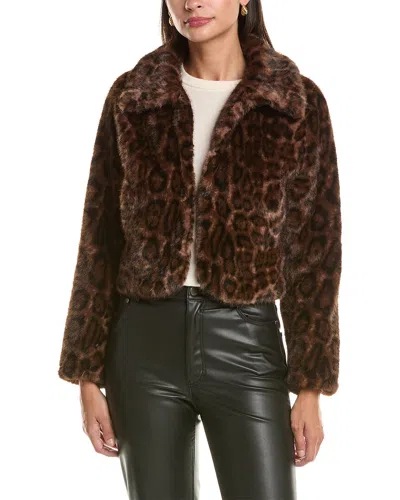 La Fiorentina Leopard Faux Fur Cropped Jacket In Brown