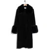 La Fiorentina Longline Wool Coat With Faux Fur Trim In Black