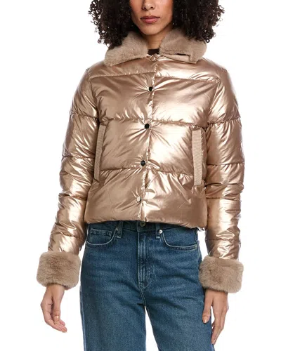 La Fiorentina Metallic Puffer Jacket In Neutral