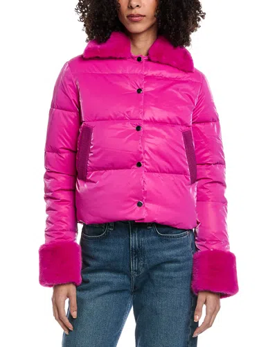 La Fiorentina Metallic Puffer Jacket In Pink