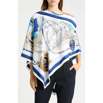 La Fiorentina Nautical Print Satin Poncho In Navy