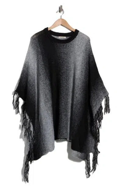 La Fiorentina Ombré Fringe Trim Poncho In Black