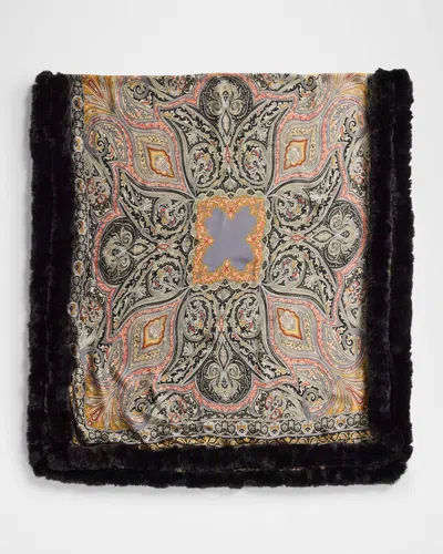 La Fiorentina Paisley-print Wrap With Faux Fur Trim In Multi