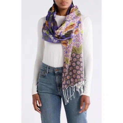 La Fiorentina Paisley Wool Scarf In Blue