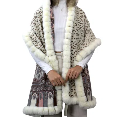 La Fiorentina Paisley/leopard Print Wrap With Faux Trim In Pink Multi