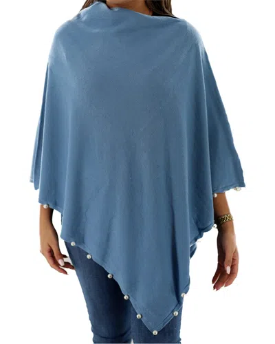 La Fiorentina Pearl Trim Detail Poncho In Blue