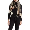 La Fiorentina Plaid Pom Trim Wrap In Black/beige