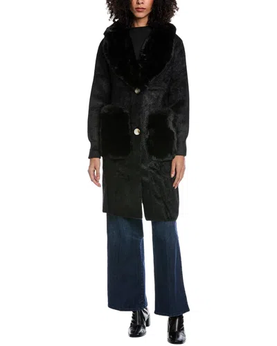 La Fiorentina Plush Coat In Black