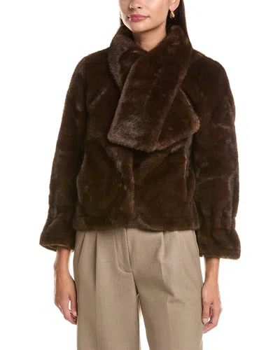 La Fiorentina Plush Faux Fur Jacket In Brown