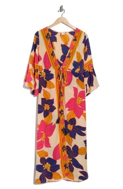 La Fiorentina Print Plunge Neck Maxi Dress In Multi