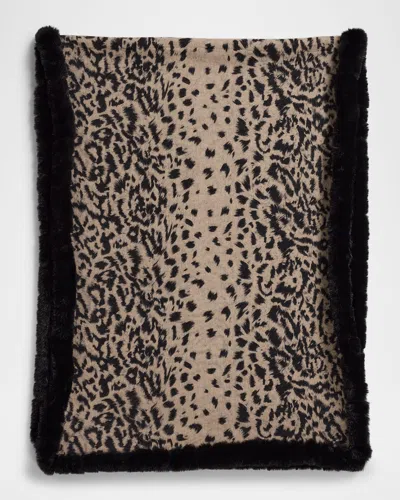 La Fiorentina Reversible Animal-print Wool-blend Wrap With Faux Fur Trim In Black