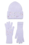 La Fiorentina Rhinestone Beanie & Gloves Set In Purple