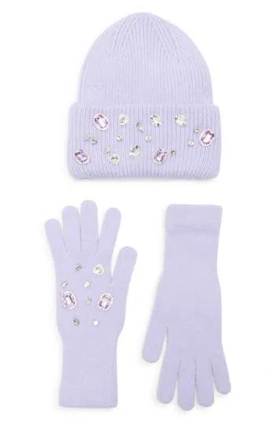 La Fiorentina Rhinestone Beanie & Gloves Set In Purple