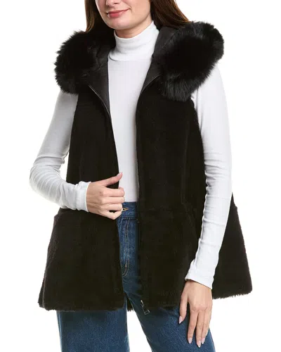 La Fiorentina Shearling Fox Fur Vest In Black
