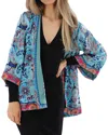 La Fiorentina Short Floral Print Silk-blend Cocoon In Blue