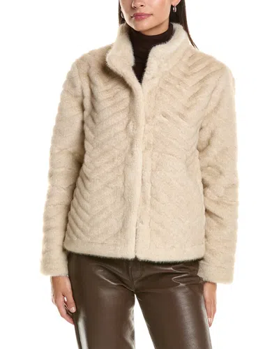 La Fiorentina Striped Faux Fur Jacket In Neutral