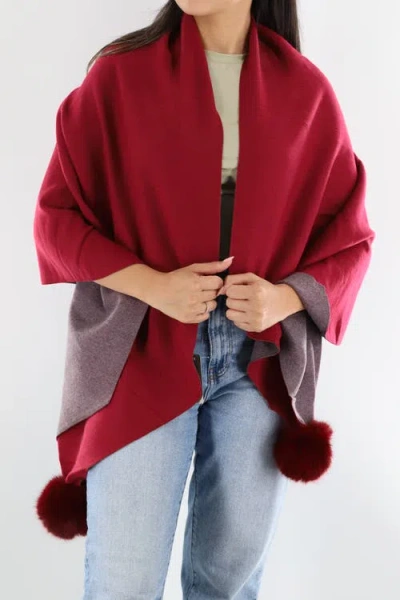 La Fiorentina Two Tone Scarf With Faux Fur Poms In Orange