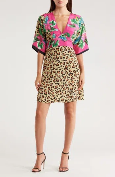La Fiorentina V-neck Three-quarter Sleeve Dress In Brown