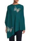 La Fiorentina Women's Butterfly Embroidered Knit Poncho In Green