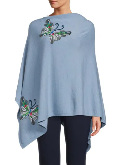 La Fiorentina Women's Butterfly Embroidered Knit Poncho In Light Blue