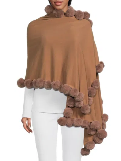 La Fiorentina Women's Faux Fur Pom Pom Wrap In Brown