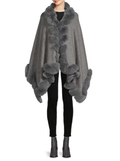 La Fiorentina Women's Faux Fur Trim & Wool Lined Ruana In Gray