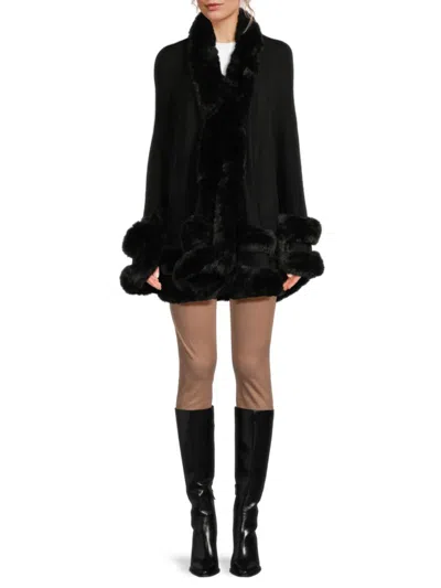 La Fiorentina Women's Faux-fur-trim Ruana In Black