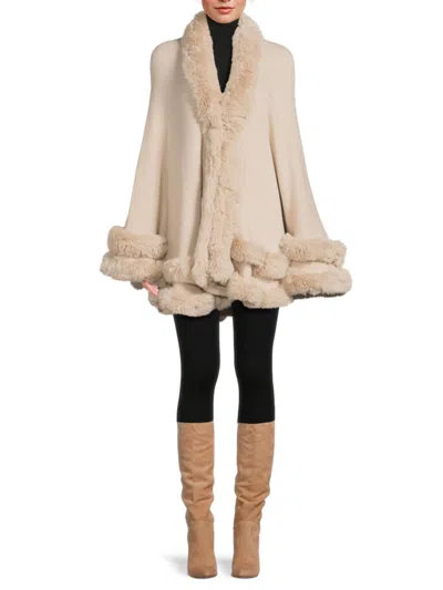 La Fiorentina Women's Faux-fur-trim Ruana In Neutral
